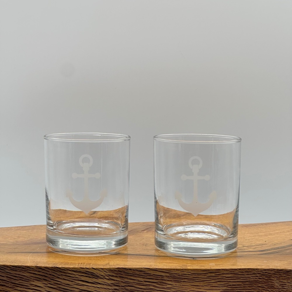 Vintage Boat Anchor Etched Tumbler Glasses Set of 2